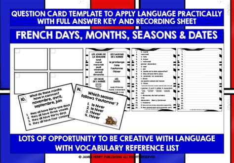 French Days Months Seasons Dates Task Cards Teaching Resources