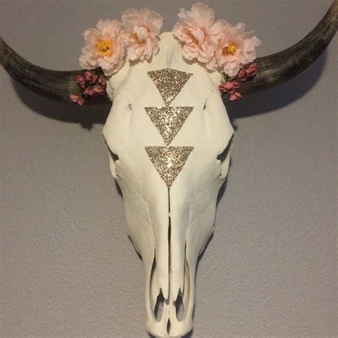 Cow Skull Added Flowers And Gold Triangles For Shabby Chic Look Cow