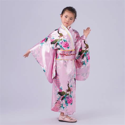 Enfants Paon Yukata Vêtements Fille Kimono Japonais Robe Enfants Yukata