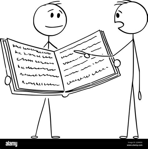Person Holding Open Book Another Is Reading Vector Cartoon Stick