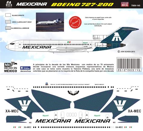 8adecsdecals Catalogue Mexicana Boeing 727 200