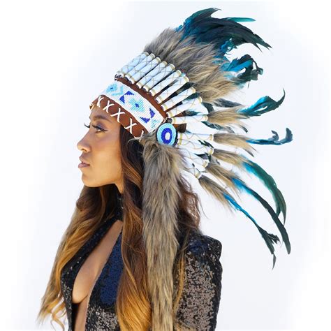 Feather Tribal Headdress Dark Turquoise Feather Headdress With Faux