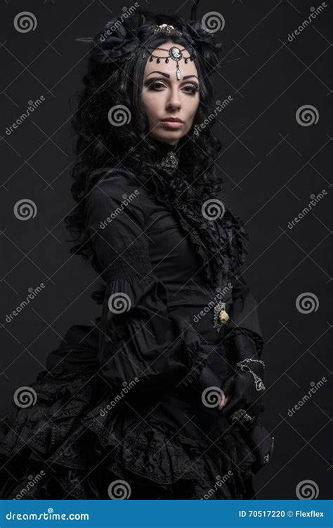 Portrait Of Woman In Vintage Black Dress Stock Photo Image Of Adult