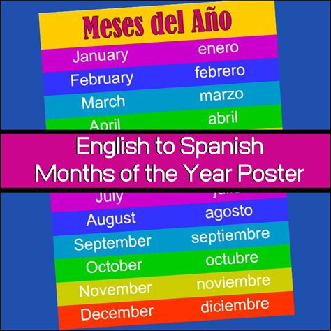 English To Spanish Poster Months Of The Year My Teaching Library