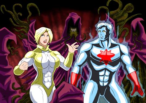 Powergirl And Captain Atom Vs Durlans By Adamantis On Deviantart