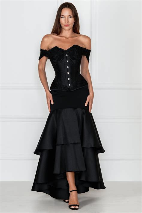 Black Longline Corset Top With Lace Cap Sleeve In 2022 Black Corset
