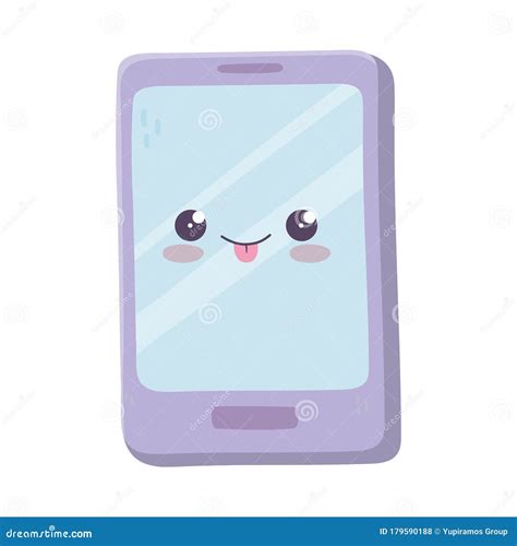 Kawaii Smartphone Device Cute Cartoon Isolated Icon Stock Vector
