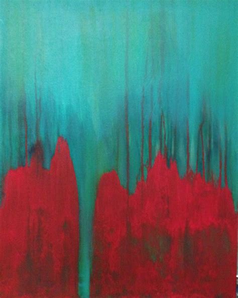 Teal And Red Abstract Acrylic Art On Canvas Acrylic Art Abstract