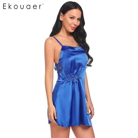 Ekouaer Women Sexy Night Dress Lingerie Satin Chemise Nightgown Lace Slip Sleepwear Summer