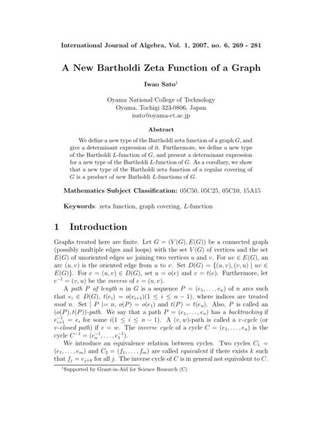 PDF A New Bartholdi Zeta Function Of A Graph