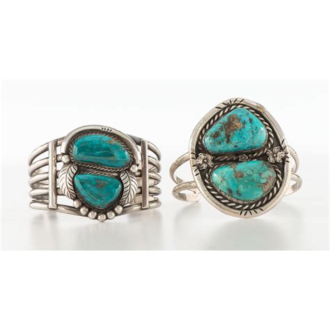 Navajo Silver And Turquoise Cuff Bracelets Cowan S Auction House The