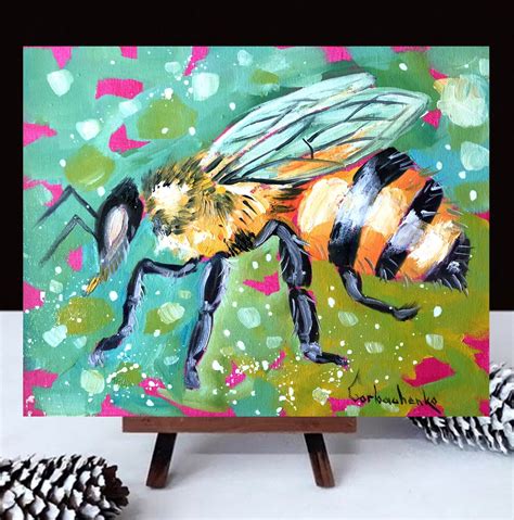 Honeybee Oil Painting Insect Original Art X Honey Bee Etsy