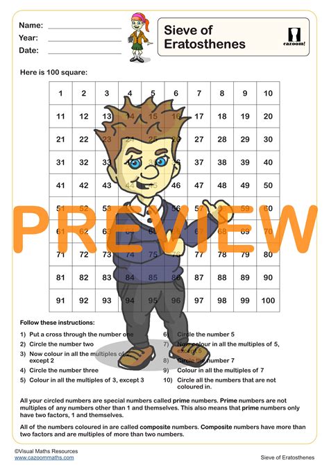 Sieve Of Eratosthenes Worksheet Printable Worksheets For Kindergarten