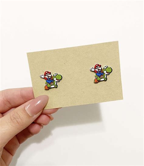 Mario And Yoshi Super Mario Bros Stud Earrings Etsy