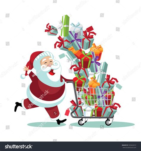 Cartoon Santa Claus Pushing Christmas Shopping Stock Vector 505462672