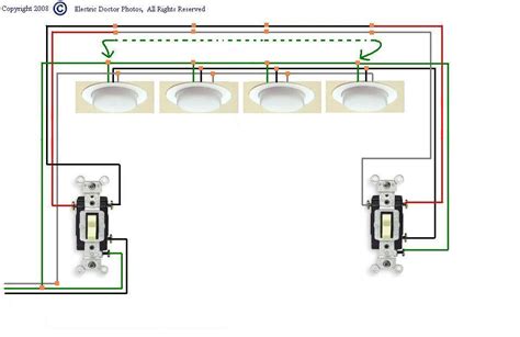 Two way switch or three way switch? I need a diagram for wiring three way switches to multiple lights(4) power starting at the first ...