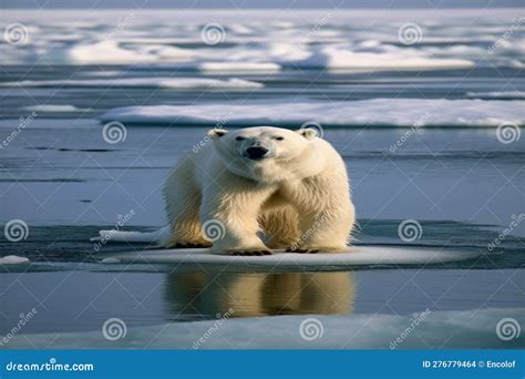 Malnourished Polar Bear Melting Ice Floe Vast Ocean Generative Ai
