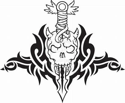 Skull Tattoo Tribal Samurai Gothic Sword Stencil