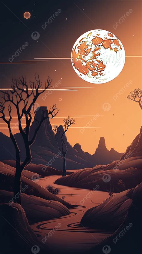 Desert Mountains Night Moon Cartoon Illustration Background Wallpaper