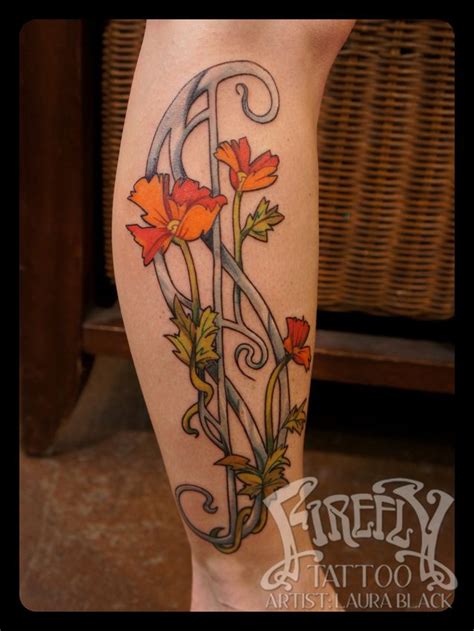 Art Nouveau Floral Tattoo Laura Black Firefly Tattoo Indianapolis