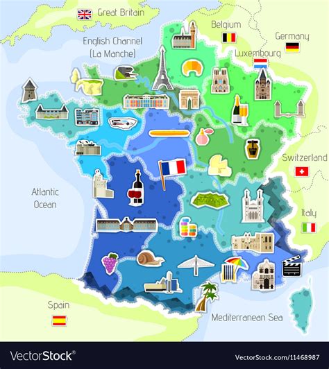 Map France With Landmarks Royalty Free Vector Image