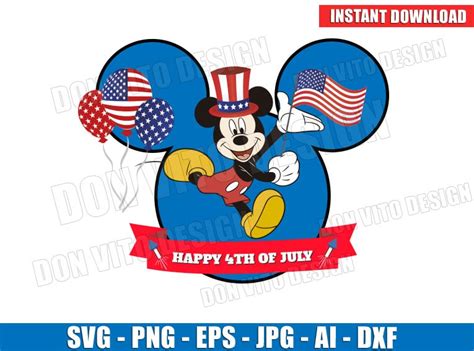 Mickey Mouse USA Flag Happy 4th of July SVG PNG files Cricut - Best Design