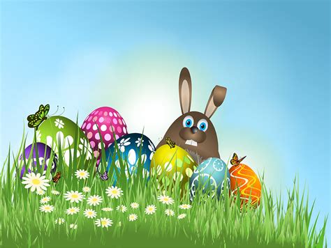 Easter Bunny In Grass With Eggs 233930 Vector Art At Vecteezy