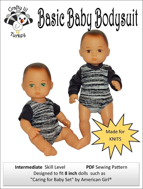 Crafty Lil Turkey Basic Baby Bodysuit Doll Clothes Pattern For 8 Inch