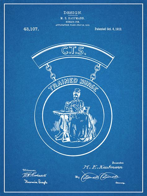 1912 Trained Nurses Pin Blueprint Patent Print Drawing By Greg Edwards