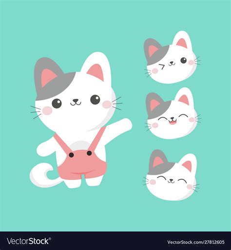 Flat Cute Kitten Character Royalty Free Vector Image