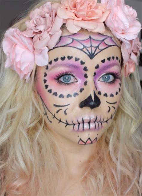 Girly Pink Sugar Skull Halloween Day Of The Dead Halloween Makeup