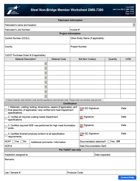Form 2586 Download Fillable Pdf Or Fill Online Steel Non Bridge Member