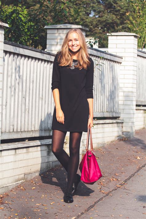 Pantyhosepartyblack Tights Little Black Dress And Bright Pink Bag