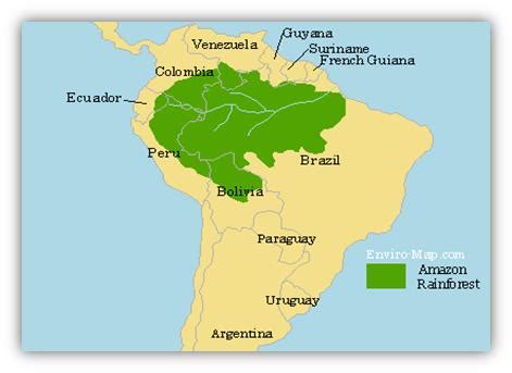 This map shows the location of the wolrd's rainforests. Amazon Rainforest Map