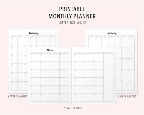 Printable Undated Monthly Calendar Digital Planner Calendars Etsy
