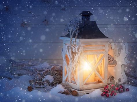 Lantern In The Snow At Christmas