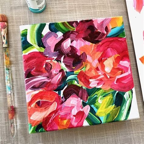Easy Abstract Flowers Painting Tutorials With Acrylics On Canvas Step