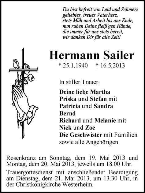 Traueranzeigen Von Hermann Sailer Schwaebische De Trauerportal My XXX