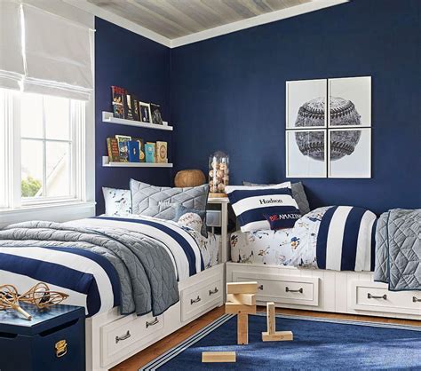 Traditional boys bedrooms | homeadore. Rugby Stripe Quilt Cover, Blue | Pottery Barn Kids AU