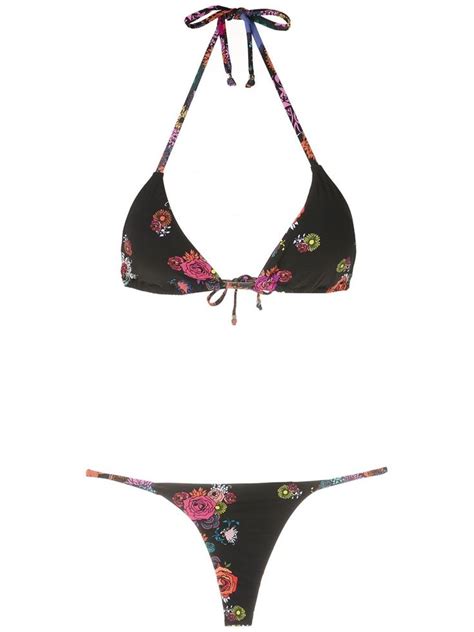 Amir Slama Floral Print Bikini Set Farfetch Printed Bikini Sets
