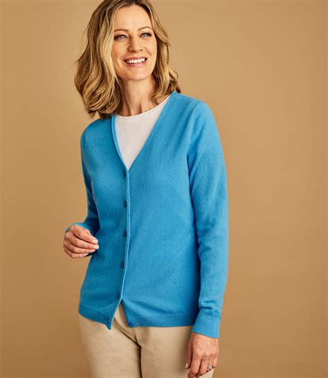 Bright Blue Womens Cashmere Merino Classic V Neck Cardigan Woolovers Us