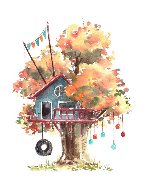 I Use Watercolours To Paint Whimsical Tree Houses Bored Panda