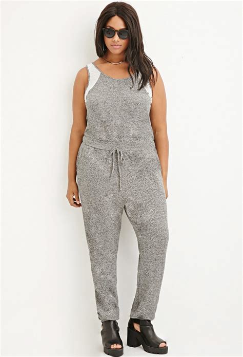 Forever 21 Plus Size Marled French Terry Jumpsuit In Gray Lyst