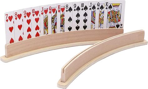 Exqline Wood Curved Playing Card Holder Racks Tray Set Of 4 For Kids