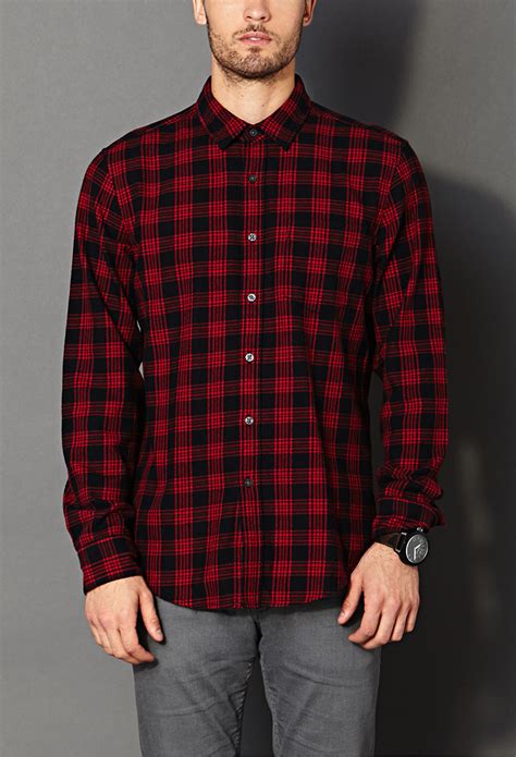 Styled in a way that stays true to our roots, this flannel features a classic plaid pattern, spread collar, western yokes, twin snap flap pockets on the chest, and a snap front closure. Lyst - Forever 21 Fireside Plaid Shirt in Black for Men