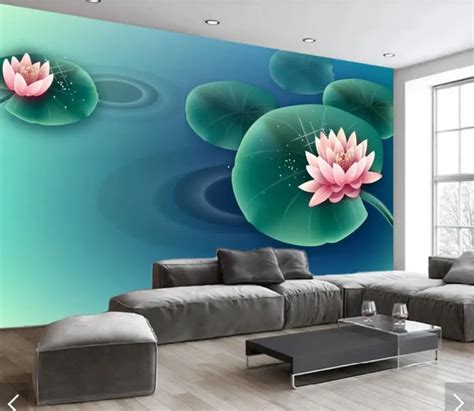 Waterlily Flower Wallpaper Mural Stereo Wall Paper Roll For Living Room