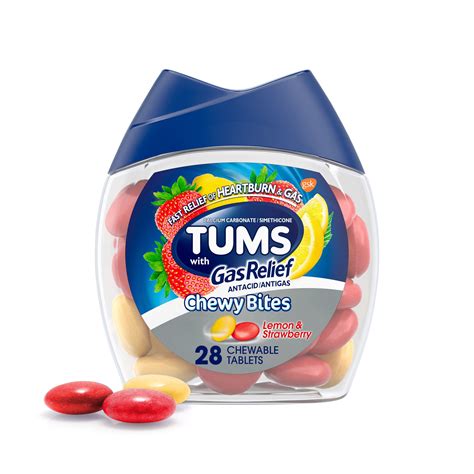 Tums Chewy Bites for Gas Relief, Antacid for Gas, Lemon Strawberry, 28