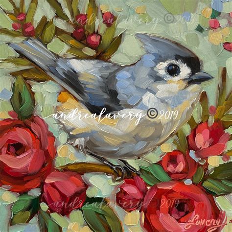 Tufted Titmouse Painting Original Impressionistic Oil Painting 6x6