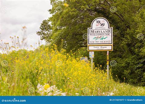 Maryland Welcomes You Road Sign On The Scenic Byway Us Route 15 At The