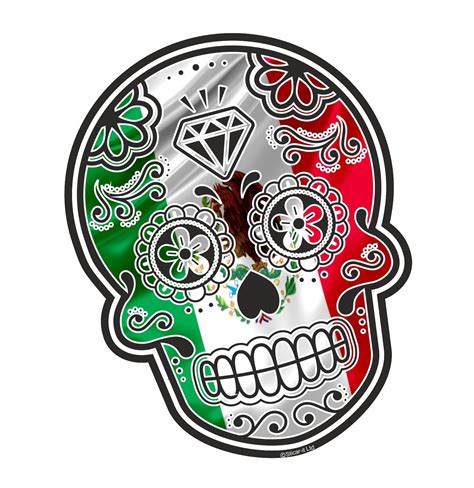 Mexican Day Of The Dead Sugar Skull With Mexico Mexican Flag Motif External Vinyl Car Sticker